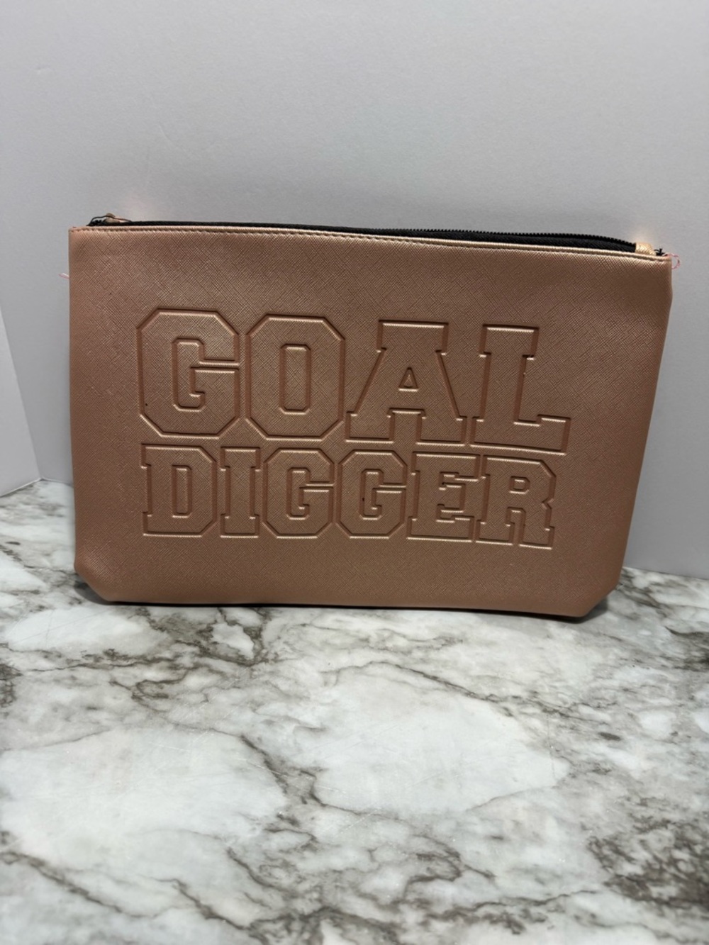 Goal Digger Embossed Zip Pouch - Rose Gold